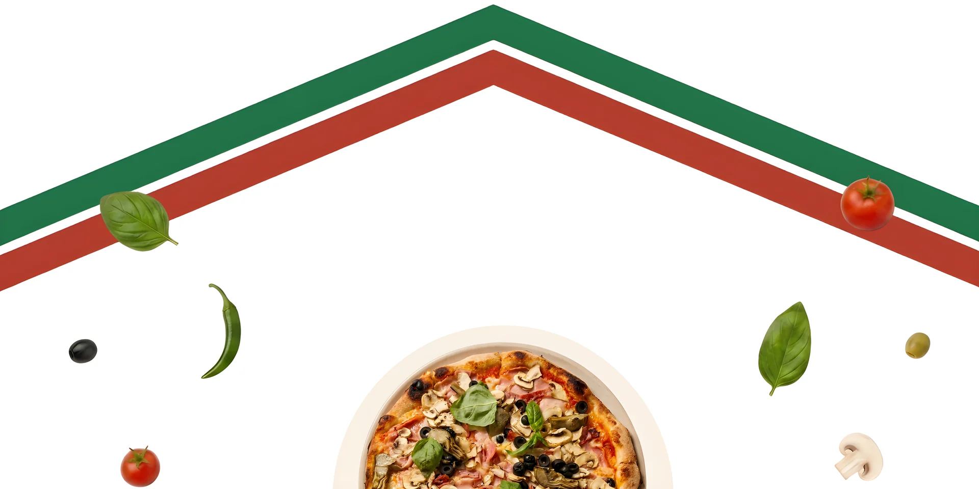 Bella Mia — pizza artesana con albahaca fresca bajo el tejado tricolor